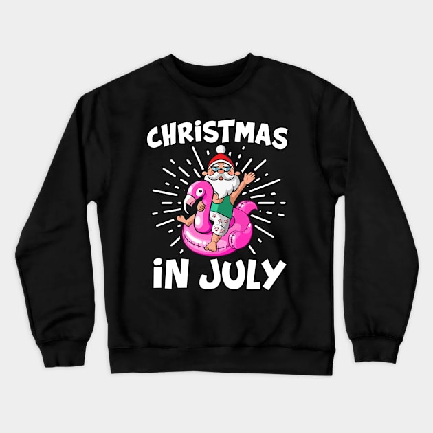 Christmas In July Summer Santa Inflatable Flamingo Crewneck Sweatshirt by folidelarts